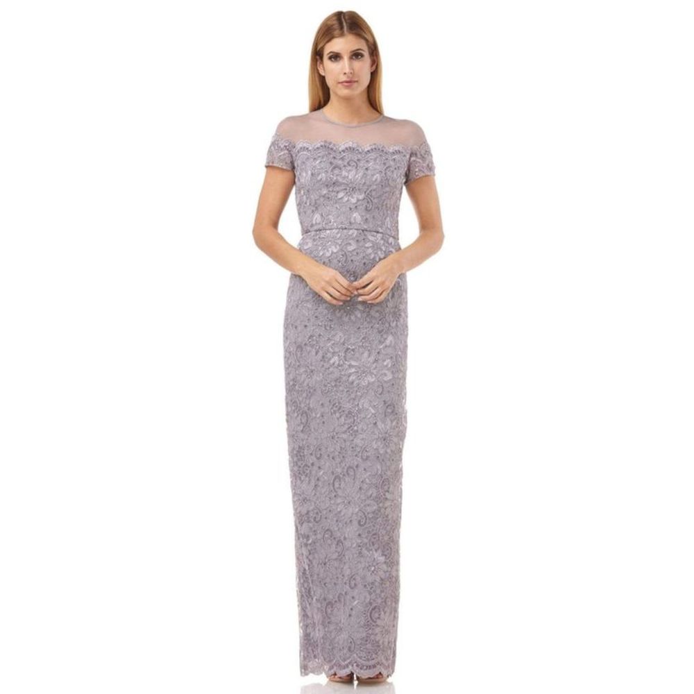 JS COLLECTION Womens Gray High Back Slit Lined Short Sleeve Formal Dress 8